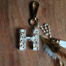 Load image into Gallery viewer, White &amp; Gold Monogram Feather Charm/Keychain