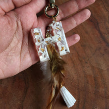 Load image into Gallery viewer, White & Gold Letter Feather Charm/Keychain
