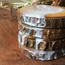 Load image into Gallery viewer, Water & Sand - Bark Edged Mango Wood Coasters (Set of 4)