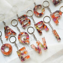 Load image into Gallery viewer, Vibrant Floral Confetti Letter Keychain