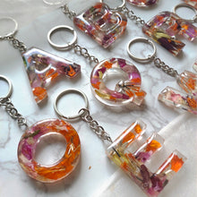 Load image into Gallery viewer, Vibrant Floral Confetti Letter Keychain