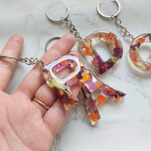 Load image into Gallery viewer, Vibrant Floral Confetti Letter Keychain