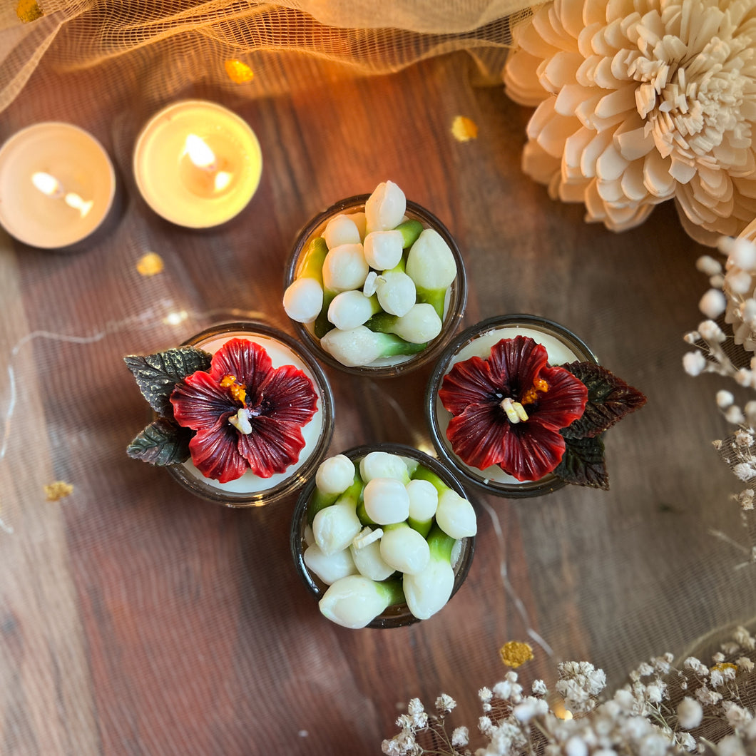 Gudhal Mogra - Glass Tea-light Soy Candles (Set of 4)