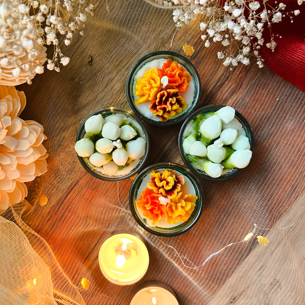Genda Mogra - Glass Tea-light Soy Candles (Set of 4)