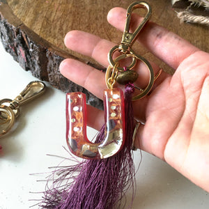 Vintage Burgundy Letter Tassel Charm/Keychain