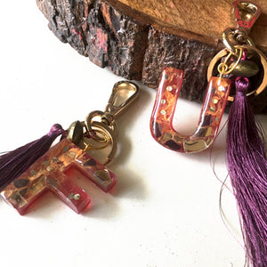 Vintage Burgundy Letter Tassel Charm/Keychain