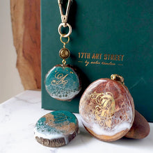 Load image into Gallery viewer, Aqua Wood Flourish Calligraphy Charm/Keychain (MTO)