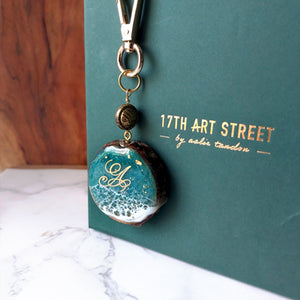 Aqua Wood Flourish Calligraphy Charm/Keychain (MTO)