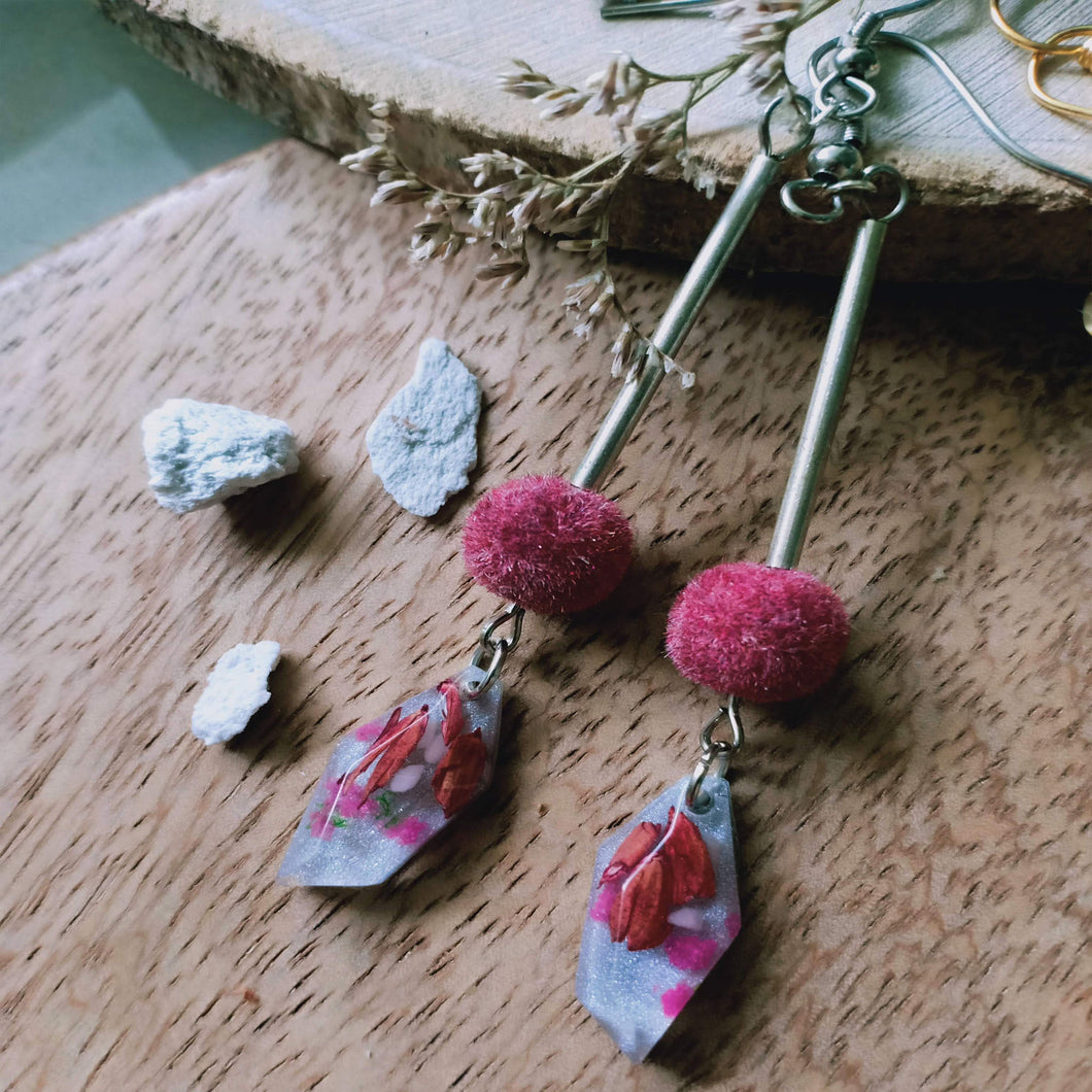 Crimson Crush, Dried Flower Earrings - Spring Fiesta
