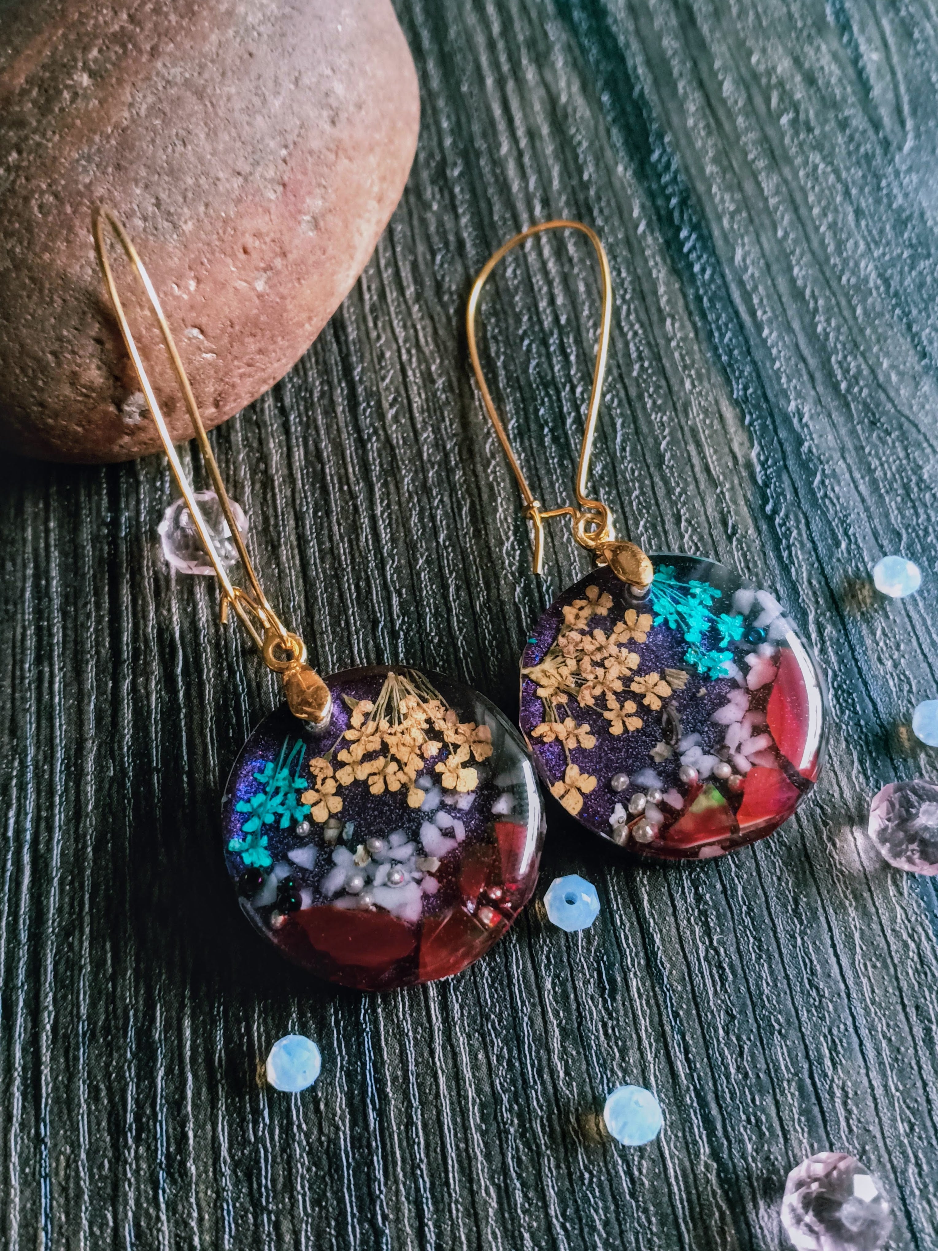 Amethyst Lure, Dried Flower Earrings -  Spring Fiesta Reloaded