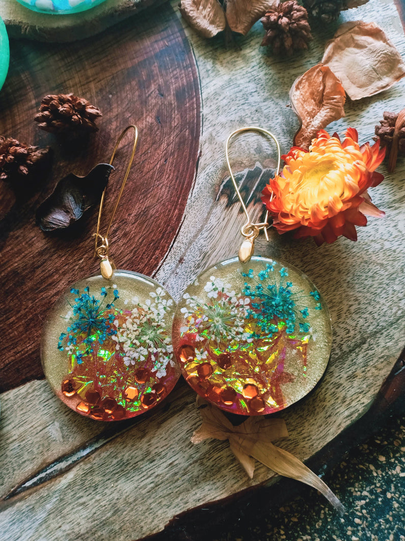 Tangerine Trails, Dried Flower Earrings -  Spring Fiesta Reloaded