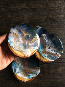 Whimsical Waters - Bark Edged Wooden Coasters (Set of 4)