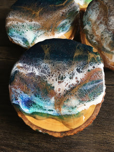 Whimsical Waters - Bark Edged Wooden Coasters (Set of 4)