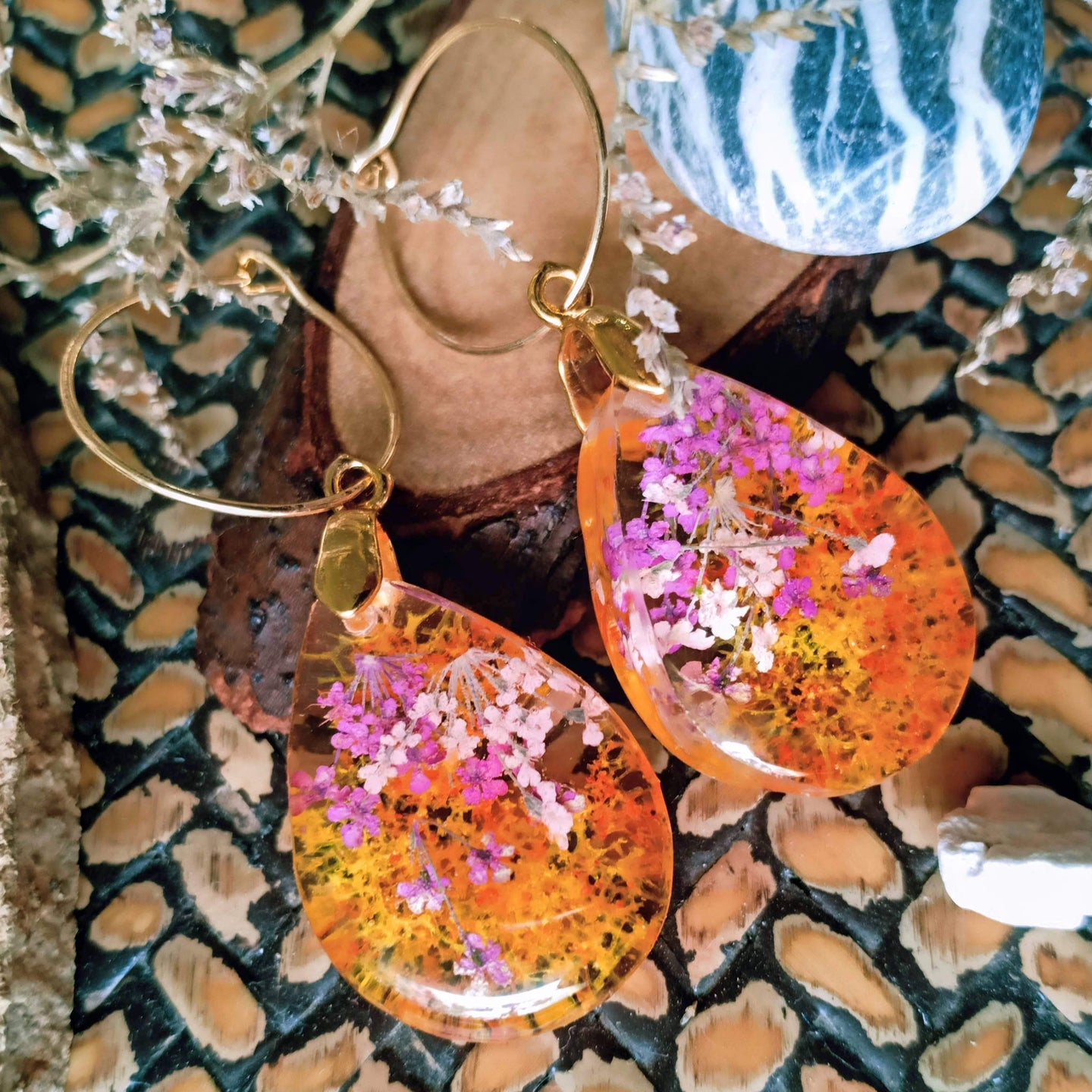 Marigold Nectar, Dried Flower Earrings - Spring Fiesta