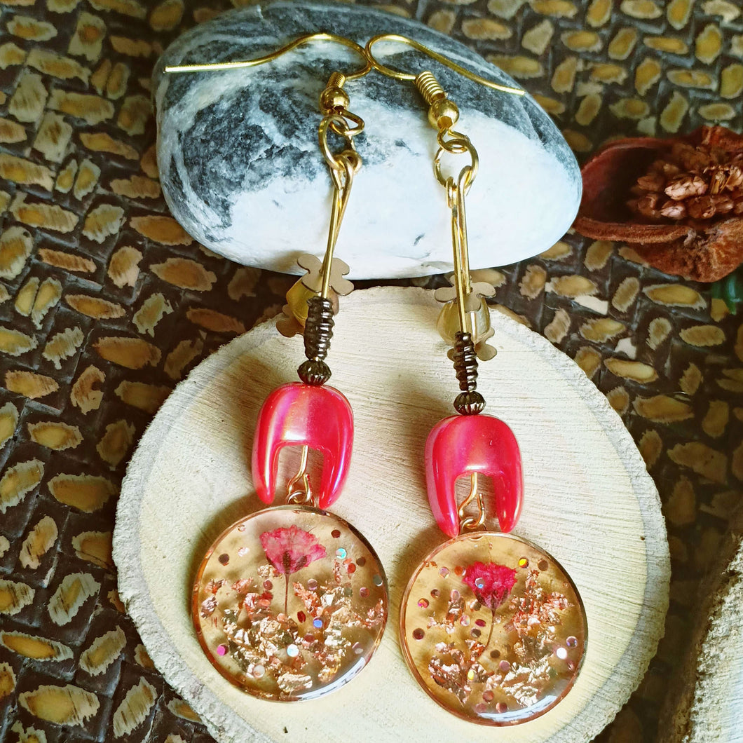 Vintage Posy, Dried Flower Earrings -  Spring Fiesta