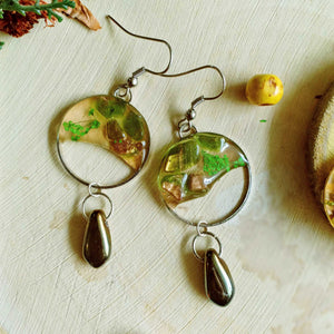 Dewy Greens, Dried Flower Earrings (With Semi-precious Crystals) -  Spring Fiesta
