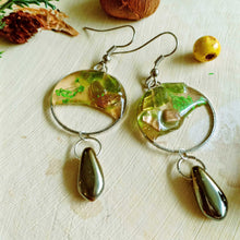 Load image into Gallery viewer, Dewy Greens, Dried Flower Earrings (With Semi-precious Crystals) -  Spring Fiesta