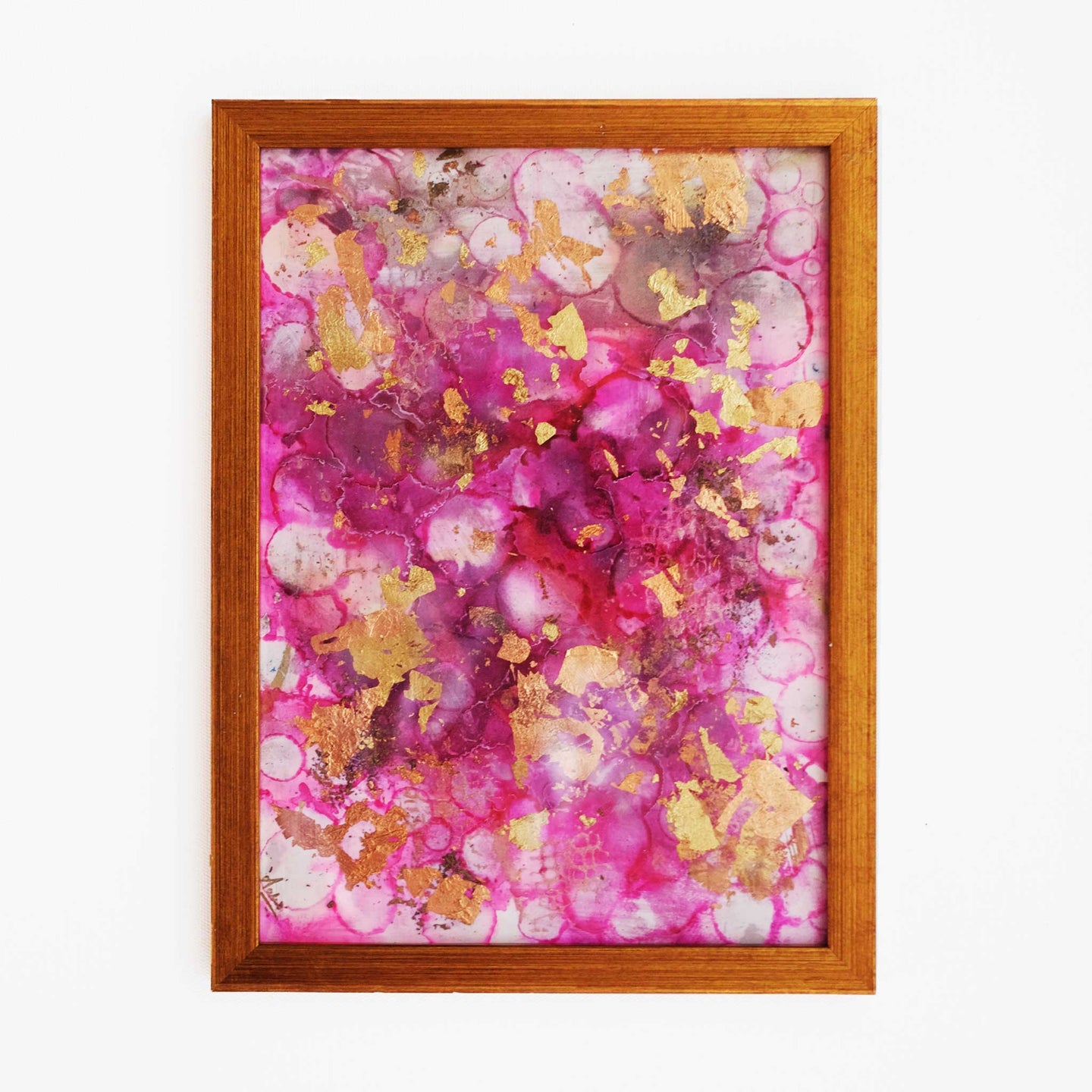Pink Sorbet - Original Handpainted Framed Wallart (With metal leafing)
